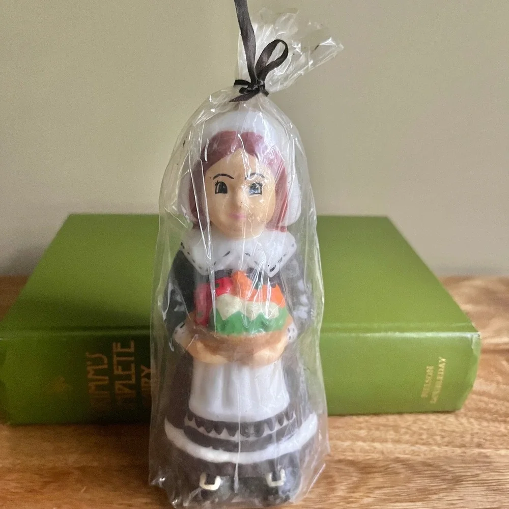 Vintage Pilgrim Girl Candle Kmart Wax Thanksgiving New Old Stock Retro Americana